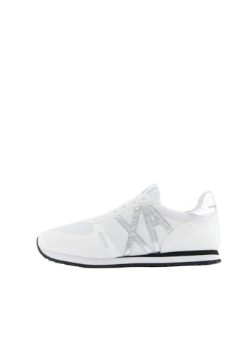 Armani Exchange Women's AX Logo Trainer, White + Silver, 8.5