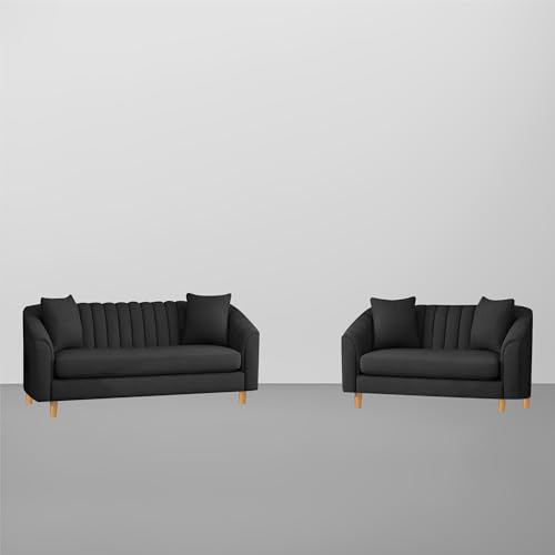 Image of Doraldo 3 + 2 Seater Sofa Set for Living Room (Black) Premium Fabric Sofa