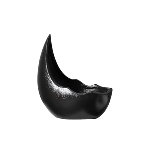 UPJAKS Decorativa Maceta de Escritorio con Forma de Luna y suculentas en Forma de Media Luna, de cerámica China, for Interior y Exterior, for orquídeas, for Sala de Estar y Dormitorio. Oficina(Noir)
