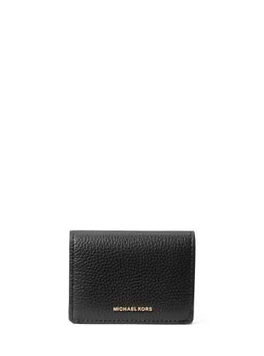 Michael Kors Estojo para cartão Jet Set com aba pequena, ferragens douradas/couro seixo/preto