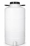 HELGUEFER - Bidon 50 Litros con Grifo Plástico | Bidon Redondo Apto para Uso Alimentario, Reutilizable | Garrafa Agua con Cierre Hermético, Cómoda, Fácil de Usar | Para Camping o Cocina
