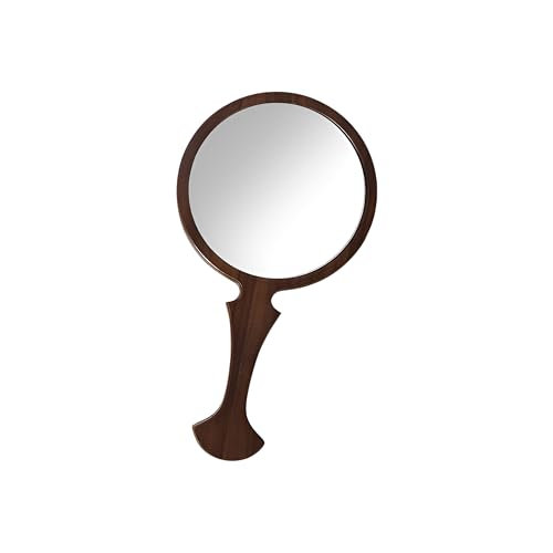 URVIP Wooden Handheld Mirror, Vintage Round Wood Hand Mirror with Handle, 5.1