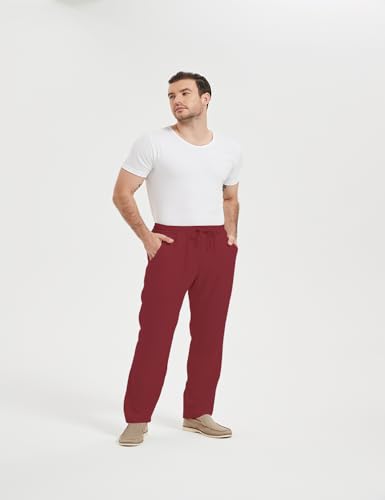 Isle Bay Mens Casual Linen Pants Relax Fit Elastic Waist Straight Leg Comfy Lounge Long Trouser Drawstring Straight Pant2