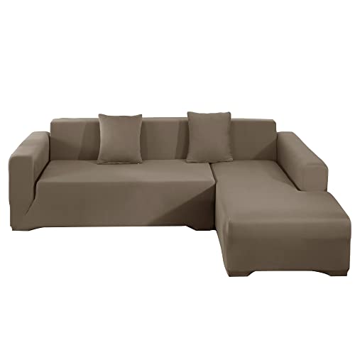 Jin Le Couch Cover L Shape Sectional Sofa Cover Sofa Slipcover Furniture Protector Couch Slipcover For L-Shape Sofa Soft Stretch Slipcovers With 2Pcs Pillowcases (3 Seater And 3 Seater, Khaki) #TOP12