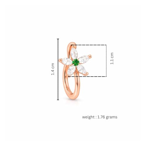 Image of Nilu's Collection Rose Gold American Diamond Non Piercing Nose Pin for Women | Elegant Flower Nose Stud | Minimal Clip-On Nose pin | Anti-Allergy | Anti-Tarnish | Office Wear | Daily Wear | office Wear | Non Piercing