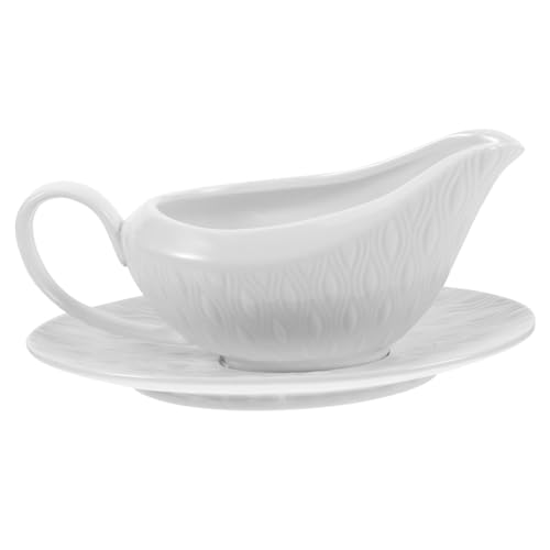 COLLBATH Milk Cup Juice Bucket Gravy Bowl Small Sauce Pitcher Gravy Sauce Boat Gravy Dispenser Gravy Boat with Handle Gravy Boat with Tray Salad Dressings Boat Condiment Bowl White Ceramics