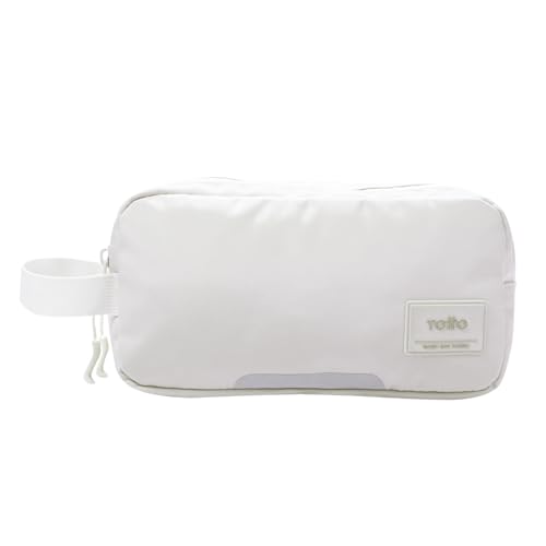 TOTTO - Estuche Escolar Dos Compartimentos, Modelo Marañon, Estuche Grande, Medidas 23.5 x 12 x 9 cm, Doble Bolsillo, Tejido Sostenible Repelente a Líquidos, Resistente y Duradero, Color White Sand