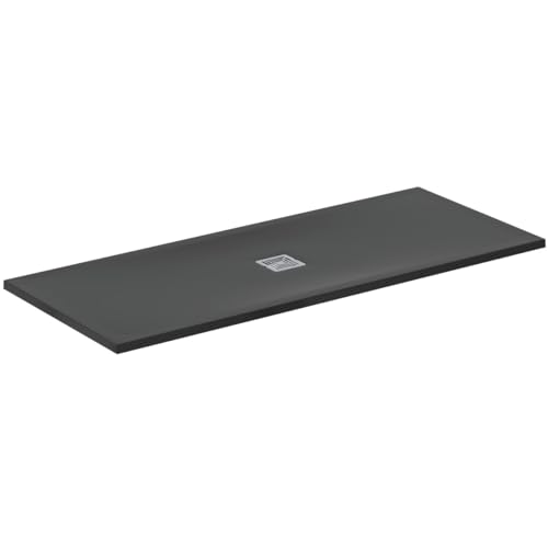 Ideal Standard - Ultra Flat S+, Plato de ducha rectangular ultrafino de resina efecto piedra, 170 x 70 cm, Ideal Solid, desagüe central, negro