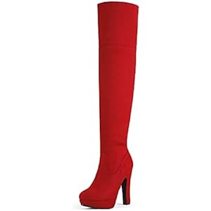 DREAM PAIRS Women's HIGHPLAT Black Chunky Thigh High Over The Knee High Heel Boots 5.5 Red