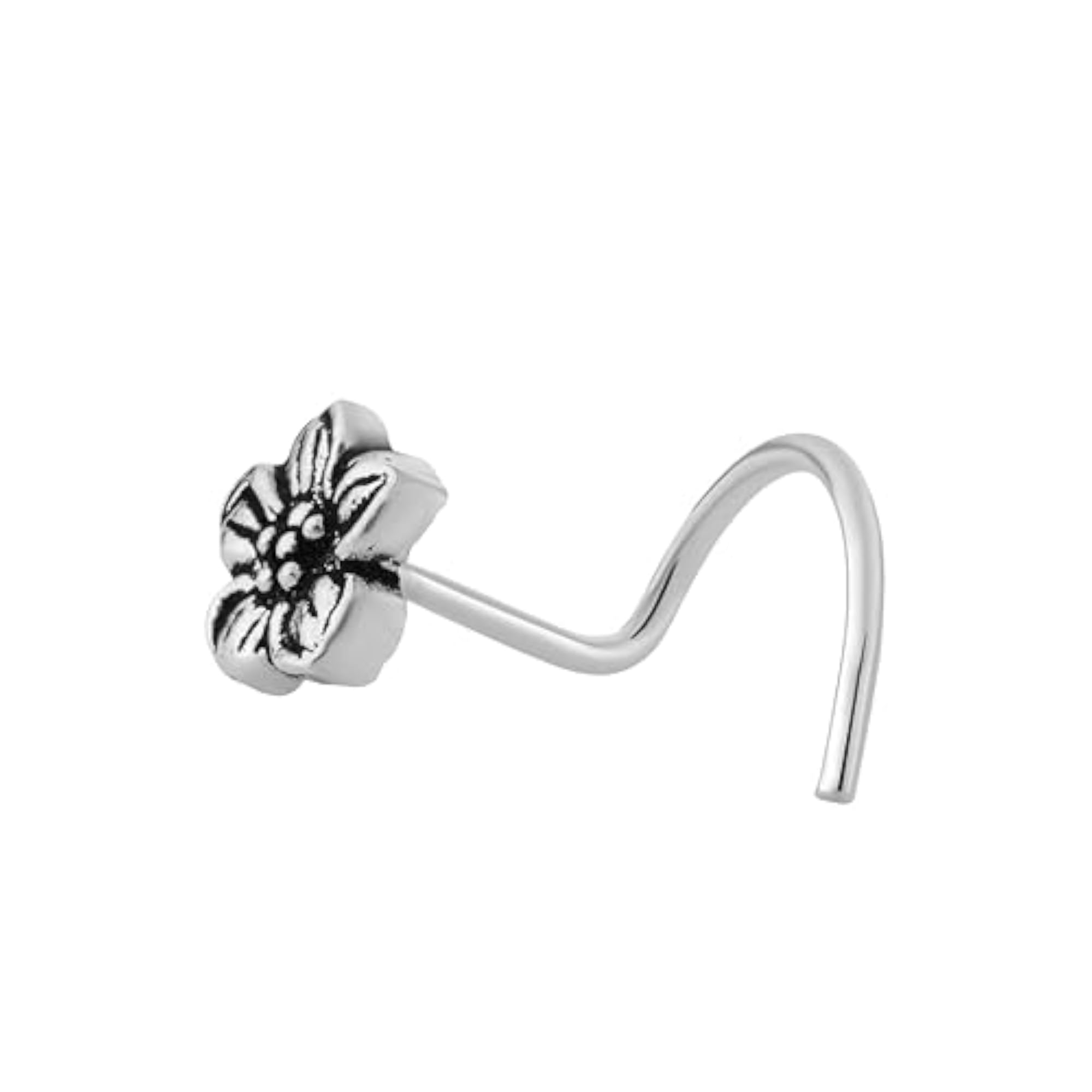 Women's 925 Sterling Silver Oxidised Floral Nose Pin