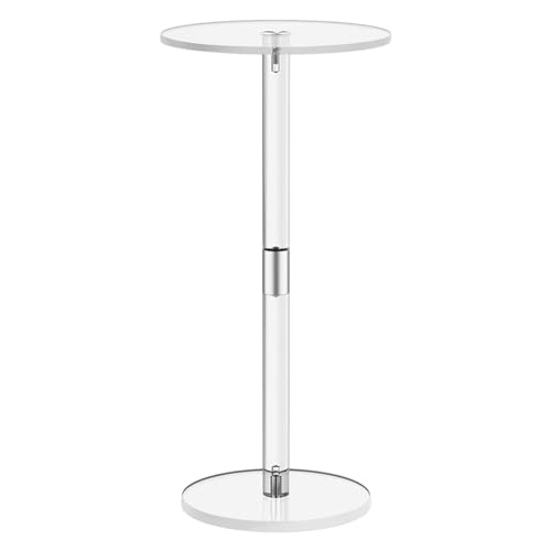 PRIMUZ Mesa de acrílico para bebidas, mesa auxiliar de bebidas, mesita de noche redonda moderna y alta de acrílico, mesa auxiliar redonda compacta transparente, mesa auxiliar decorativa para sala de