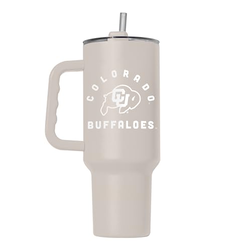 Image of Logo Brands NCAA Colorado Buffaloes 40oz Archway Sand Powder Coat Tumbler - Double-Wall Insulated, Reusable Straw, Rugged Handle