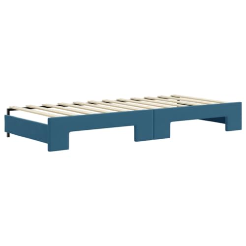 Tagesbett Ausziehbar mit Schubladen Blau 90x200 cm, Samt-Sofa mit 2 Matratzen, Metall-Holzrahmen für Gästezimmer, Modernes Schlafsofa – Bild 7