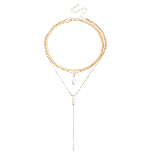 NHTISGRUE Collar minimalista de collar de cadenas redondas en zircón blanco chapado en oro y collar apilable de cadenas