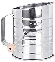 Flour Sifter, McoMce Sifter for Baking, Stainless Steel Hand Crank Flour Sifter with 3-Cup Measuring, Double-Layer Hand-Pressed Flour Sieve, Sugar Powder Sieve Cup - Practical Baking Tool for Home