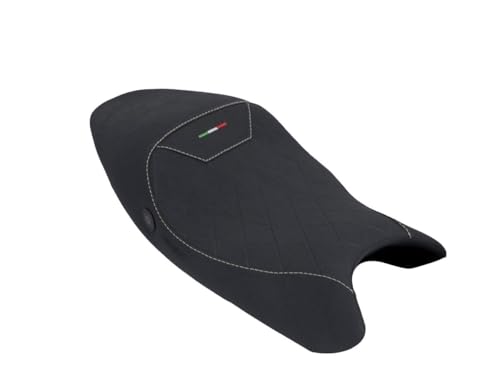 Moto Discovery Sitzbankbezug kompatibel mit Ducati Monster 696/796 / 795/1100 2008-2014 schwarz mit weißen Nähten