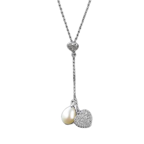 Collier en argent sterling avec pendentif cœur et perle de culture naturelle pour femme