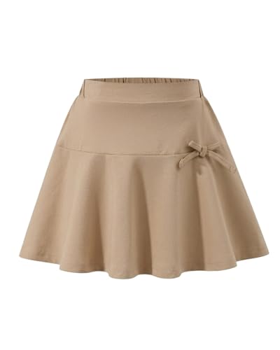 Coaturi Girls School Uniform Skirts: High Elastic Waist Mini Pleated Skirt Casual Stretch Skater Skort for Girls 4-9 Years(Khaki 5-6Years)