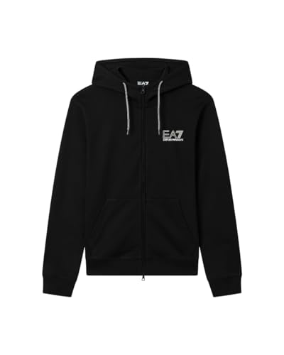 Sweat à capuche Full Zip Emporio Armani EA7 7M001314 pour homme en coton brossé noir