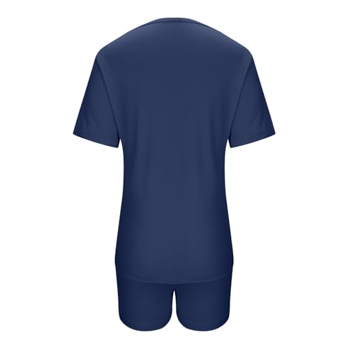 2 Piece Lounge Set for Women Loose Casual V Neck Short Sleeve T Shirt Top and Biker Shorts Tracksuits Outfits Loungewear4