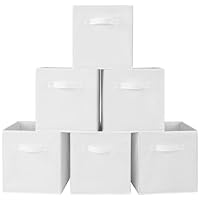 Stero Fabric Storage Bins 6 Pack Fun Colored Durable Storage Cubes with Handles Foldable Cube Baskets for Home, Kids Room, Closet and Toys Organization White