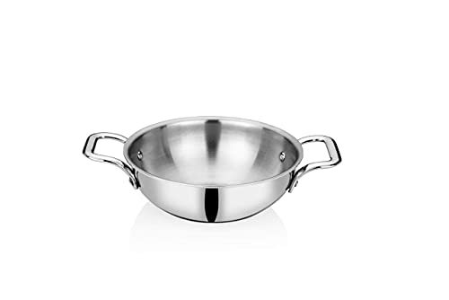Image of Bhalaria Metal Craft Triply Stainless Steel Tasla with Lid 20cm 1.5 Litre | Induction Base Heavy Bottom Patila Tope Bhagona | Food Grade Deep Cooking Vessel | Gas Compatible | Dishwasher Safe