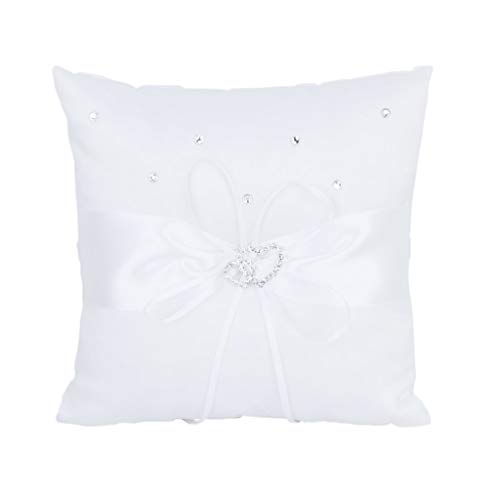 N\A Cojín Silla Cojín 20 * 20cm Doble Blanca del corazón del Rhinestone Almohadilla del Anillo Anillo de Boda del Portador