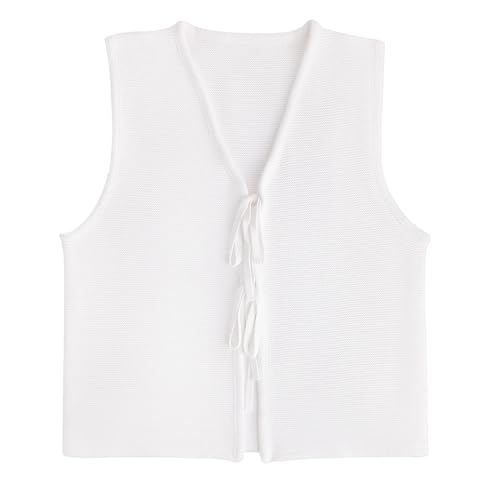 Image of jinghuiyue Womens Tie Sweater Vest Trendy V Neck Crochet Sleeveless Cardigan y2k Open Front Knit Tank Tops