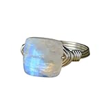 Rainbow Moonstone Ring- Faceted Square Gemstone Bead and Sterling Silver or Gold Filled Wire Wrapped Ring- Made to size 4-14