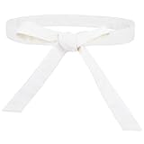 CALFOVERA Ceinture en Cuir Synthétique Blanc pour Femme 179cm X 4cm Ceinture Obi en Cuir Souple Réglable Style Rétro Large Nouée avec Nœud Papillon pour Robes Jupes Chemises Manteaux