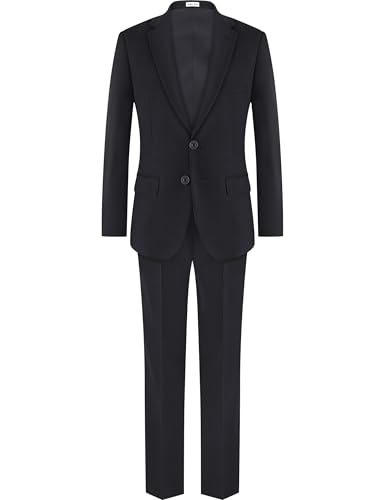 MagicSite - Boys Black Stretch Suit - Slim Fit 3-Piece Tuxedo with Pre-Tied Zipper Tie for Kids Size 10 - Best Deal on Amazon