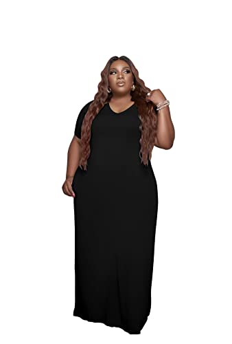 Image of YeGine Oversize Tshirt Dress Plus Size Short Sleeve Maxi Dress with Pockets