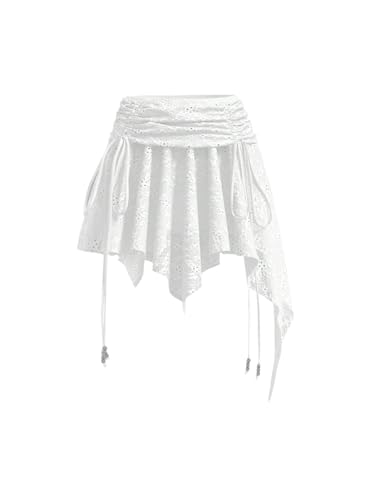 MakeMeChic Women's Summer Y2K Drawstring Ruched Mini Skirt High Waisted Asymmetrical Hem Short Skirts