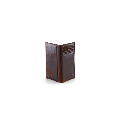 ARIAT Men's Rodeo Wallet with Distressed USA Flag and Shield Logo, Brown Genuine Leather, Multiple Compartments, 6-1/2" x 3-1/2"