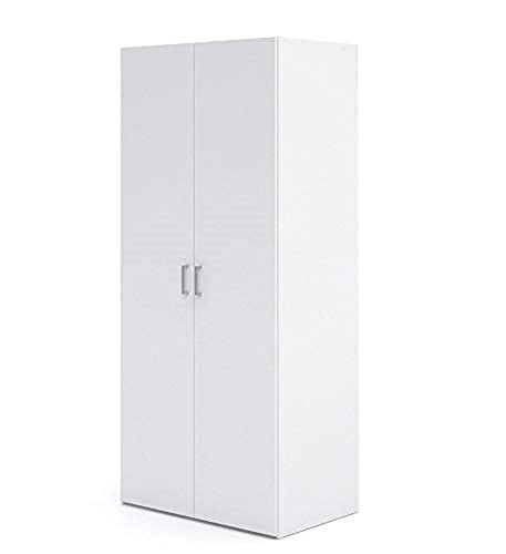 Dmora - Guardaroba 2 ante Paulette, Mobile camera da letto, Cabina armadio portabiti, Armadio appendiabiti, 77x49 h175 cm, Bianco