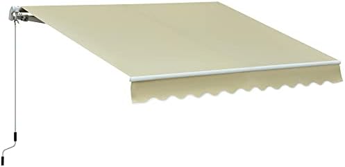 Outsunny 3m x 2.5m Garden Patio Manual Awning Canopy Sun Shade Shelter with Winding Handle Retractable Cream White