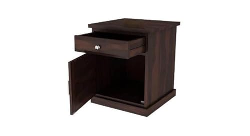 Image of SHIKHA WOOD CRAFT Solid Sheesham Wood Bedside Table with Drawer and Cabinet Storage | Multipurpose Wooden Nightstand Side End Table Furniture for Living Room, Bedroom, Hotel and Home (Walnut Finish)