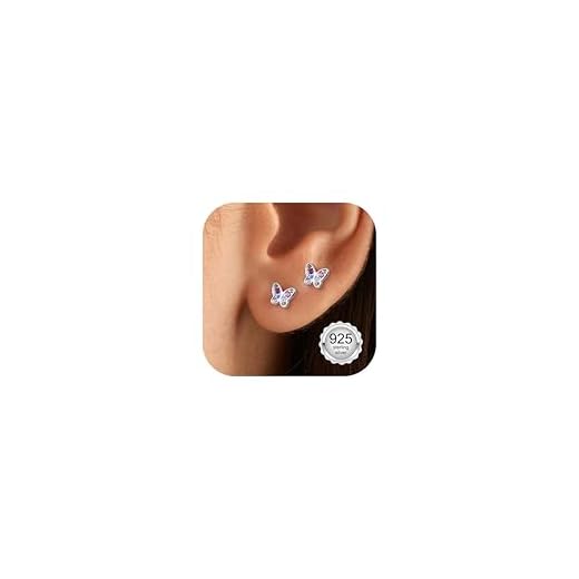 Adramata Hypoallergene Ohrringe Silber 925 für Mädchen und Damen - Niedliche Kleine Blumen Schmetterling Stern Herz Ohrstecker für Kinder