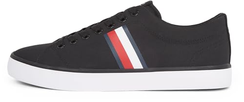 Tommy Hilfiger Men’s Core Stripes Mesh Low Top Vulcanised Trainers, Black (Black), 10