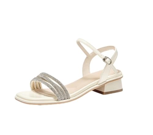 Women's Flat Sandals Rhinestone Square Open Toe Slip On Strappy Flat Sandals For Dressy Daily Work Party Wedding Prom