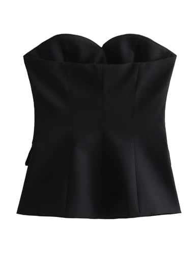 Perbai Womens Sleeveless Blazer Tube Top Off Shoulder Button Front Fitted Strapless Business Bandeau Vest2