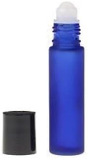 PREMIUM VIALS CREATIVE PACKAGING SOLUTIONS Aromatherapy Glass Roll On Bottles, FROSTED Cobalt Blue-Set of 36