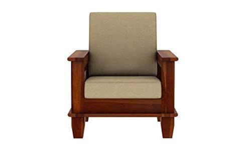 Image of Sheesham Wood 5 Seater Sofa Set with Cushions | Solid Wood Sofa Set for Living Room | 3+1+1 Seater(Honey Finish)