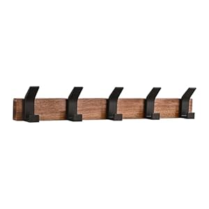 Coat Rack Wall Mount – 16.9 Inches Coat Rack Wall Mount with 5 Hooks Walnut Wood Coat Hooks Wall Mounted Rustproof Coat Hanger Black Aluminum Wall Hooks for Hanging Coat Hat Backpack Key