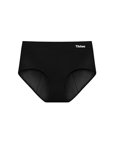 TIICHOO Bragas Menstruales Cintura Alta Flujo Abundante Regla Periodo Braguitas Absorbente Rope Interior Mujer Lot de 1(L, Negro)