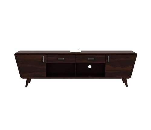 Image of Premium Solid Sheesham Wood TV Unit for Living Room - 2 Drawers, 2 Shelves, and 2-Door Storage - Fits up to 60-Inch TV (Easton, Walnut Finish)