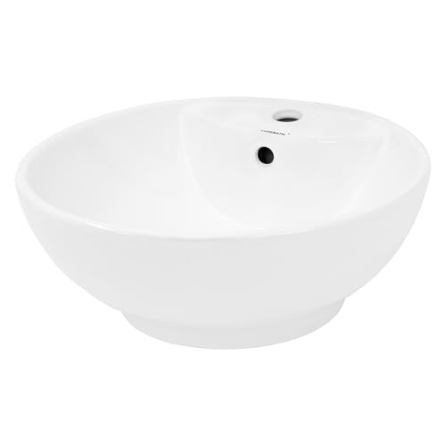 LuxeBath Waschbecken Keramik, rund Ø 455 x 185 mm, Weiß, Aufsatzbecken...