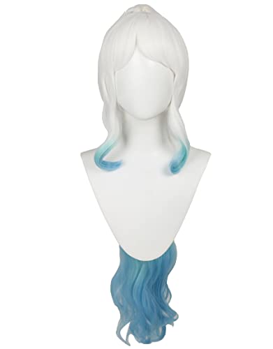 haikyuu Anime Cosplay Wig With Bang Ponytail White Green Gradient Long Wig for Women (white)