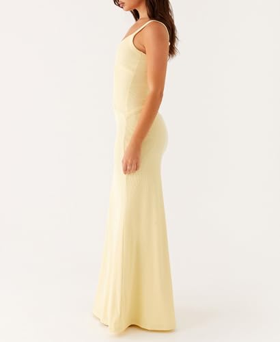 Image of NUFIWI Women Sexy Cutout Long Dress Spaghetti Strap Ruched Bodycon Maxi Dress Backless Hollow Cocktail Dresses