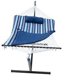 11 ft. Cotton Rope Hammock Stand - Pad & Pillow Combination Blue & Red